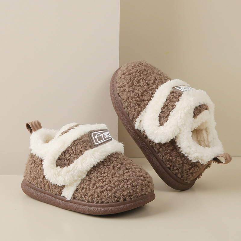 Gyerekek pamut papucs plüss béléssel, téli beltéri lábbelik, uniszex, 1–6 évesek, TPR talp, sarokkal, csúszásmentes és meleg