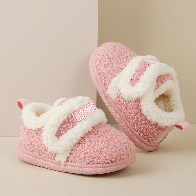 Gyerekek pamut papucs plüss béléssel, téli beltéri lábbelik, uniszex, 1–6 évesek, TPR talp, sarokkal, csúszásmentes és meleg
