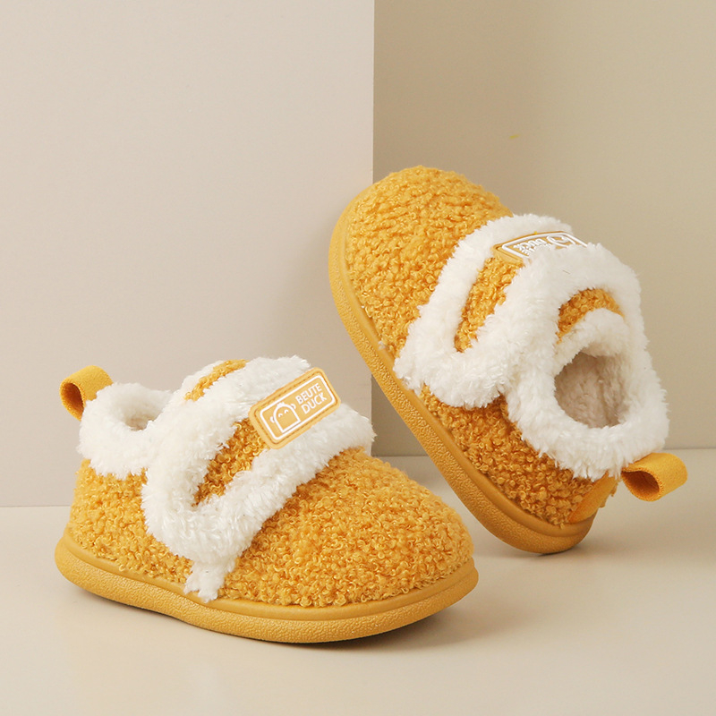 Gyerekek pamut papucs plüss béléssel, téli beltéri lábbelik, uniszex, 1–6 évesek, TPR talp, sarokkal, csúszásmentes és meleg