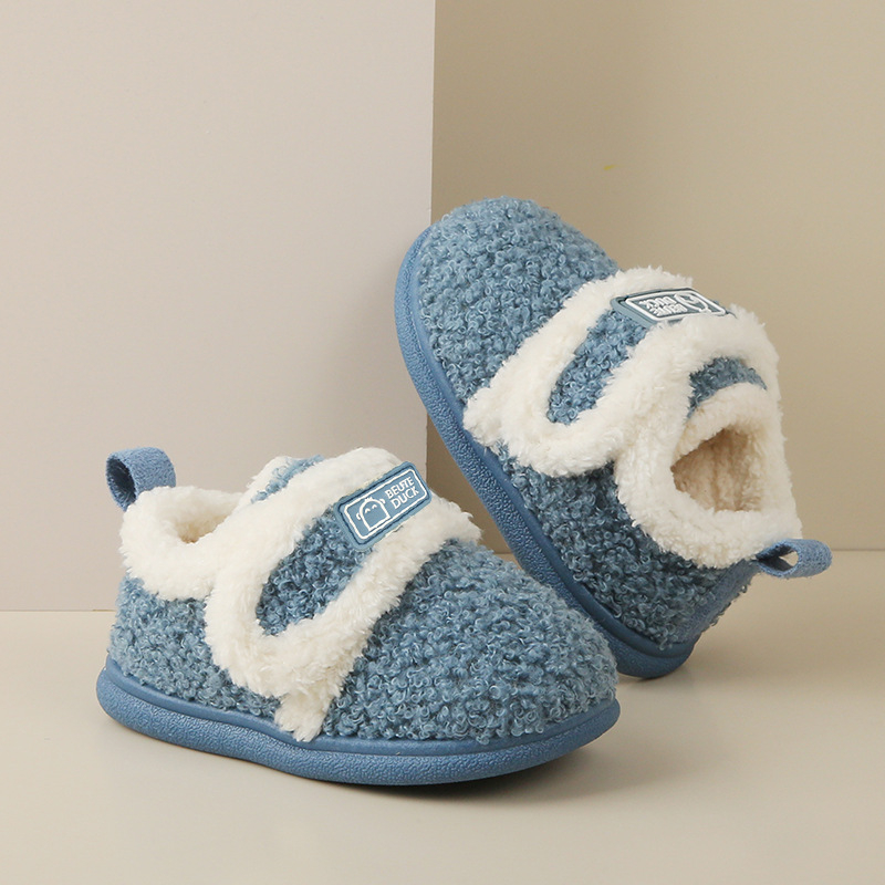 Gyerekek pamut papucs plüss béléssel, téli beltéri lábbelik, uniszex, 1–6 évesek, TPR talp, sarokkal, csúszásmentes és meleg