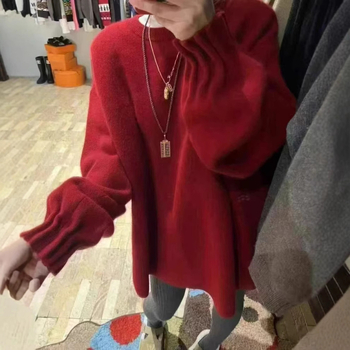 Pulover – guler rotund, design cu pliuri la manșetă, mâneci bufante, croială lejeră, lână de oaie cu elastan