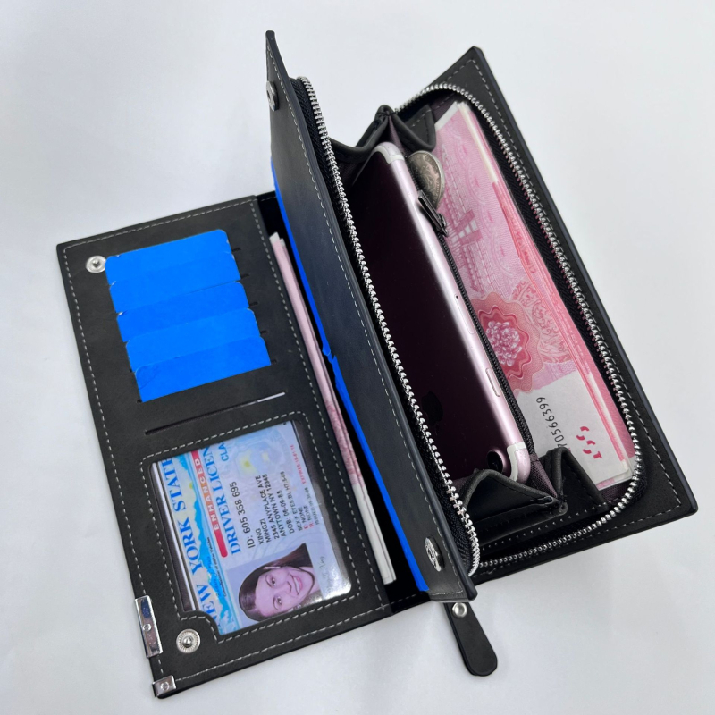 KAIPIBAO Portofel bărbătesc lung - Material PU, Anti-furt, Rezistent la uzură, Căptușeală poliester, Lansare toamnă 2025