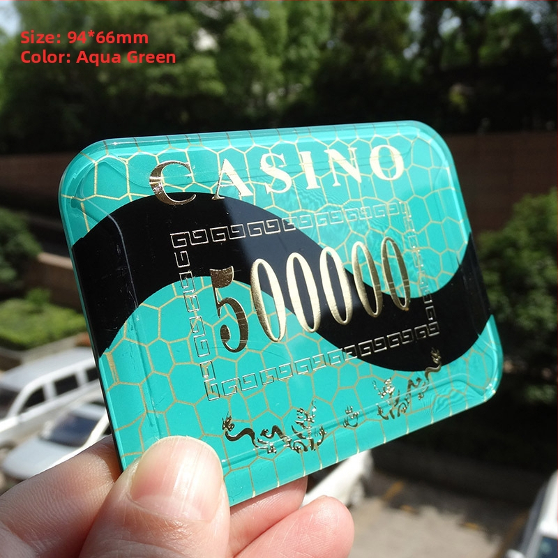 Ακρυλικά τσίπς με μεταλλικό φινίρισμα για αίθουσες σκακιού και καρτών, στρογγυλά και τετράγωνα σχήματα, παραμετροποιήσιμα, μάρκα Joie casino/qiao yu