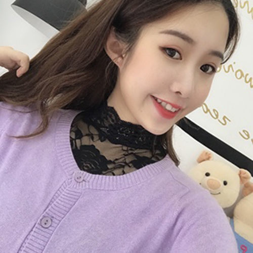Bluza s odvojivim čipkastim ovratnikom – čipkasti materijal, uzorak razlomljenih cvjetova, podstava od čipke, japansko-korejski stil