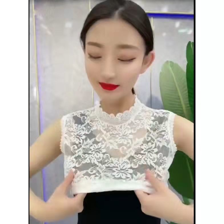Bluza s odvojivim čipkastim ovratnikom – čipkasti materijal, uzorak razlomljenih cvjetova, podstava od čipke, japansko-korejski stil