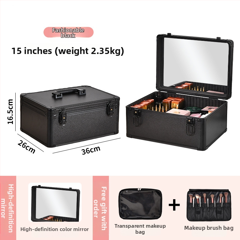 Метална кутия за козметика с вградена лампа и огледало, преносима, заключваща се за домашна употреба