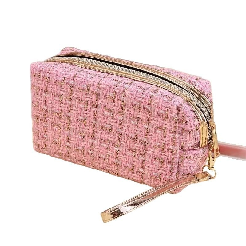 Párnás sminktáska, koreai stílus, csíkos mintázat, pamut vászon anyag