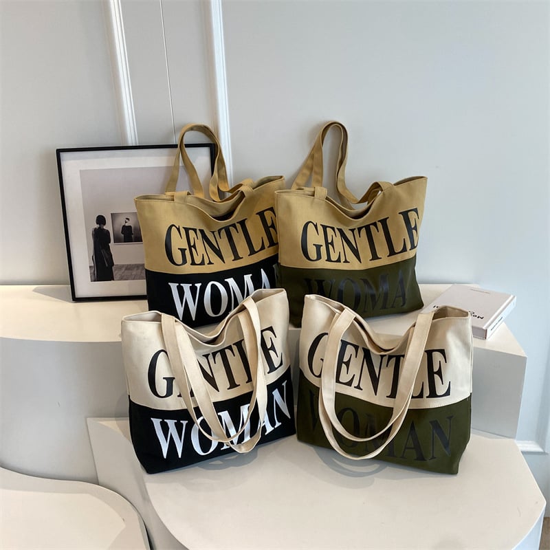 Platnena Tote torba, ulični stil, horizontalno kvadratni oblik, zatvarač.