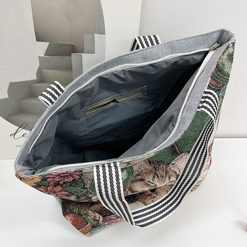 Ženska platnena tote torba sa zipom, gradski stil, vodoravni kvadratni oblik, polyester podstava