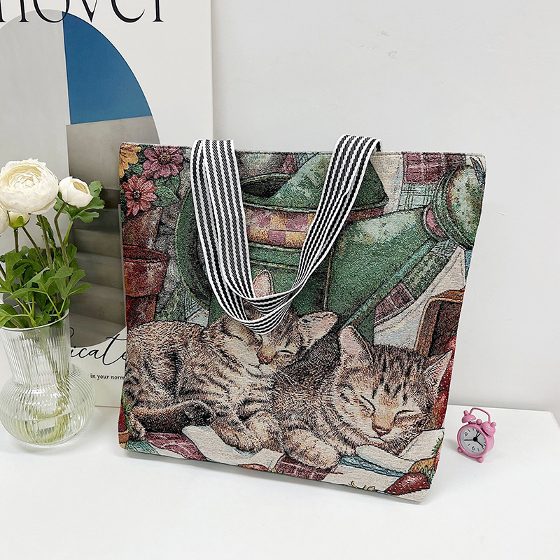 Ženska platnena tote torba sa zipom, gradski stil, vodoravni kvadratni oblik, polyester podstava