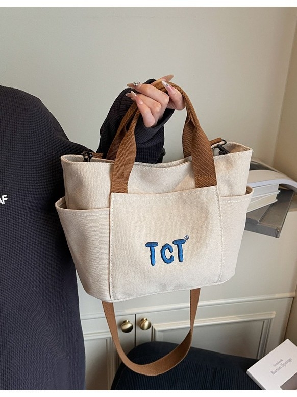 Tote torba od platna za žene - ulični stil, zatvarač, poliester podstava, vodoravni kvadratni oblik