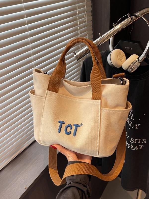 Tote torba od platna za žene - ulični stil, zatvarač, poliester podstava, vodoravni kvadratni oblik