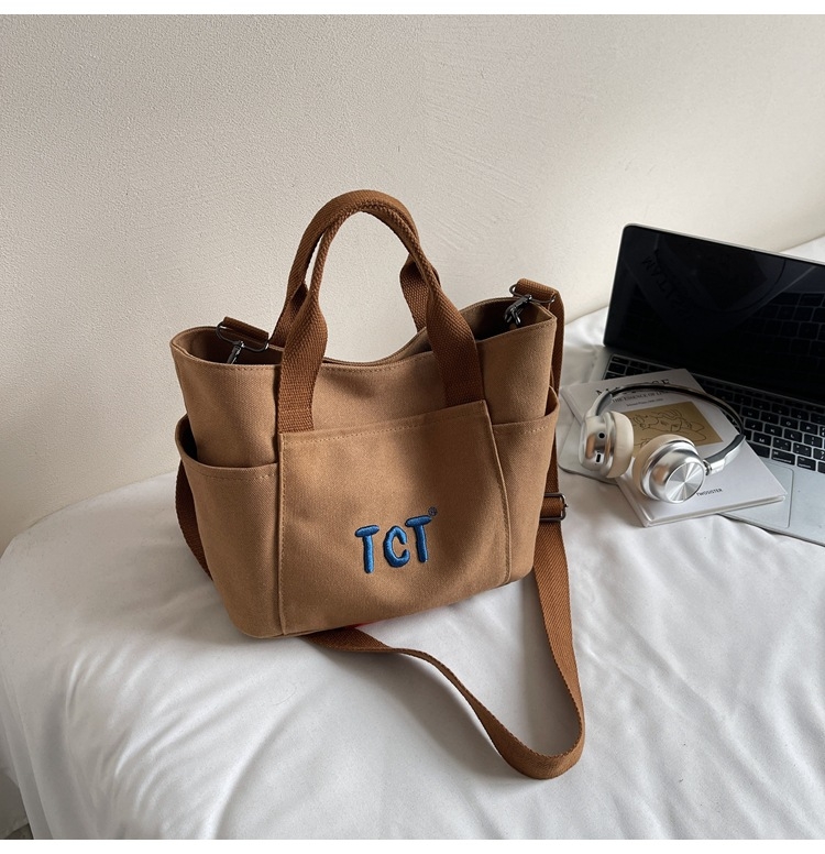 Tote torba od platna za žene - ulični stil, zatvarač, poliester podstava, vodoravni kvadratni oblik