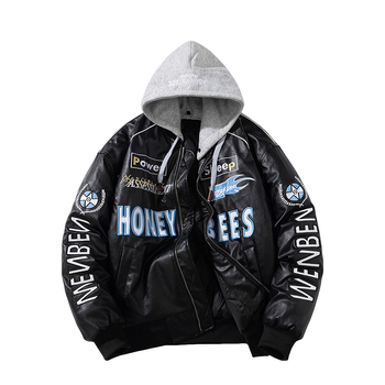 Férfi PU bőr motoros dzseki - pamut bélés, álló gallér, cipzár, normál hosszúság (PU bőr; pamut bélés; álló gallér; cipzár; normál hossz)