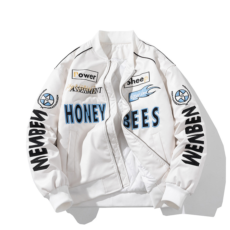 Férfi PU bőr motoros dzseki - pamut bélés, álló gallér, cipzár, normál hosszúság (PU bőr; pamut bélés; álló gallér; cipzár; normál hossz)