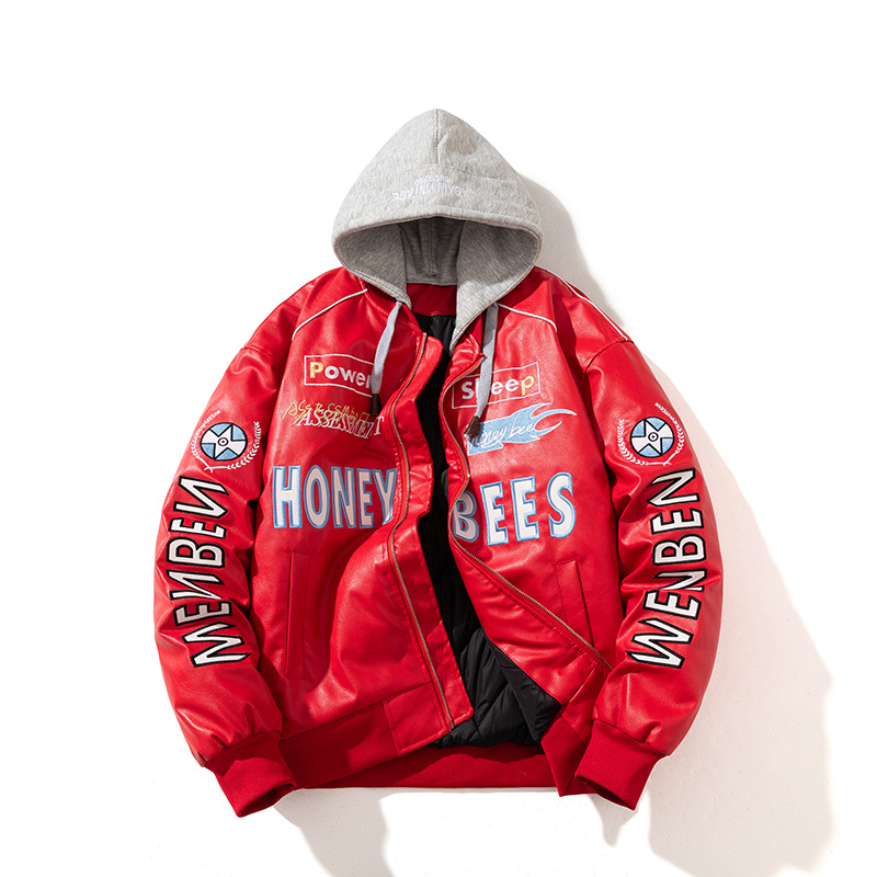 Férfi PU bőr motoros dzseki - pamut bélés, álló gallér, cipzár, normál hosszúság (PU bőr; pamut bélés; álló gallér; cipzár; normál hossz)