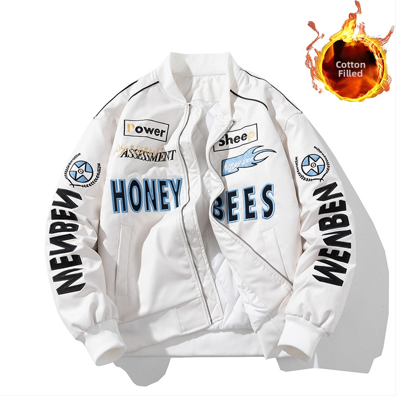 Férfi PU bőr motoros dzseki - pamut bélés, álló gallér, cipzár, normál hosszúság (PU bőr; pamut bélés; álló gallér; cipzár; normál hossz)