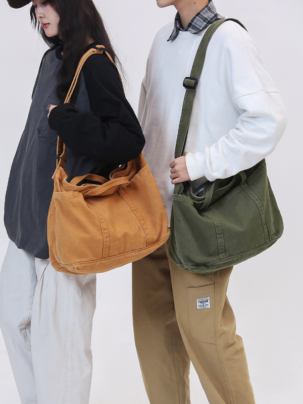 Kanvas torba Tote, gradski stil, horizontalni kvadratnog oblika, zatvaranje zipom