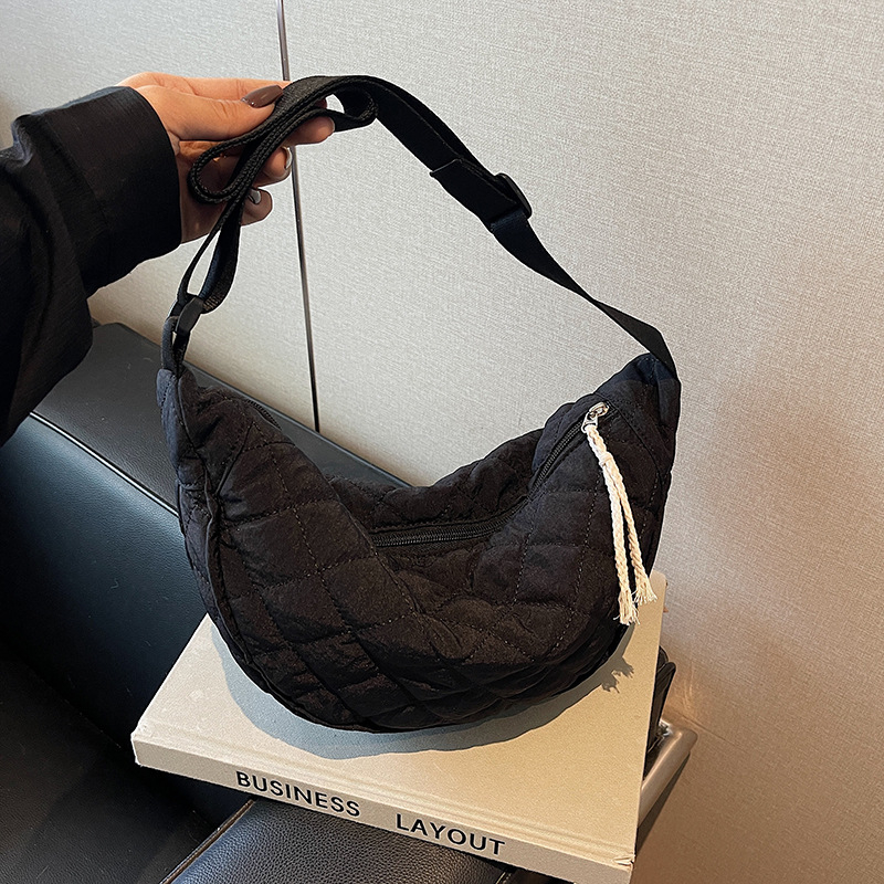 Ženska dumpling torba od platna – crossbody, zatvarač, džep za telefon, poliester podstava