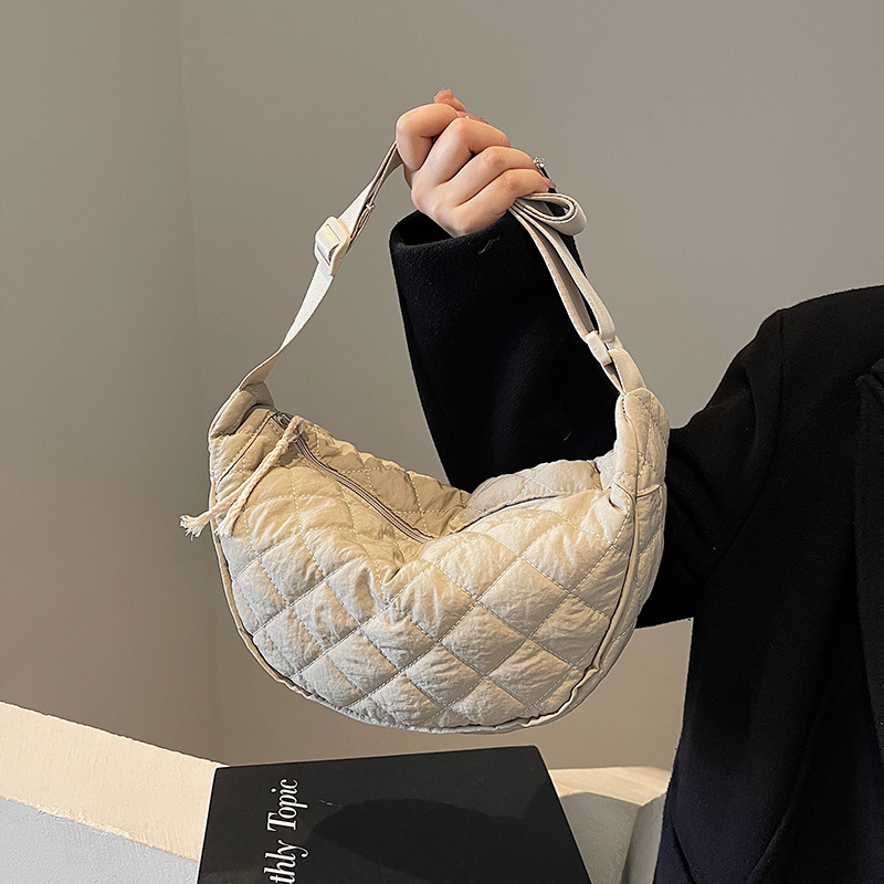 Ženska dumpling torba od platna – crossbody, zatvarač, džep za telefon, poliester podstava