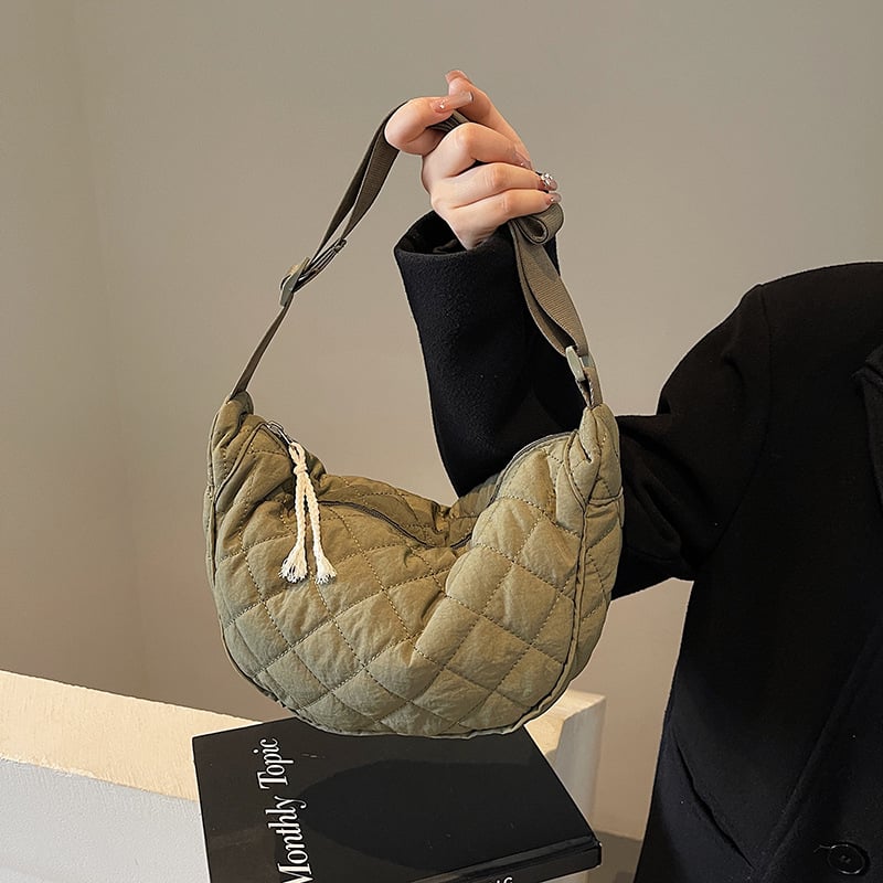 Ženska dumpling torba od platna – crossbody, zatvarač, džep za telefon, poliester podstava