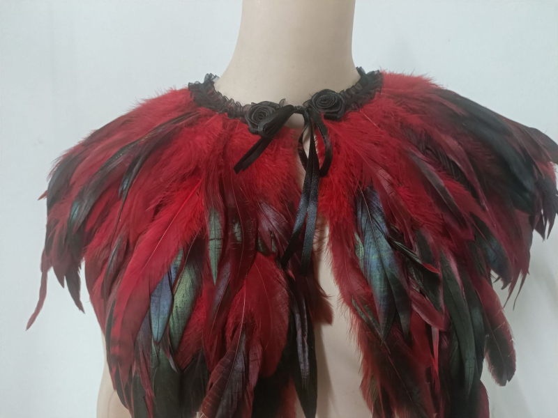 Пелерина-шал с пера, унисекс, изработена от козина, монохромен дизайн, пуловер стил, ширина 40 см