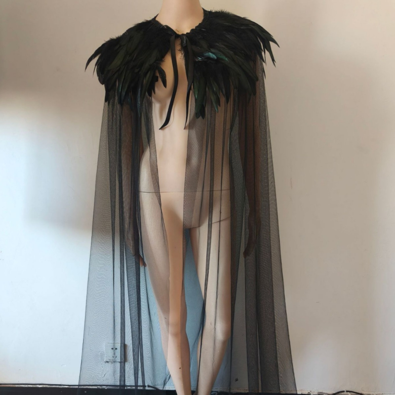 Пелерина-шал с пера, унисекс, изработена от козина, монохромен дизайн, пуловер стил, ширина 40 см