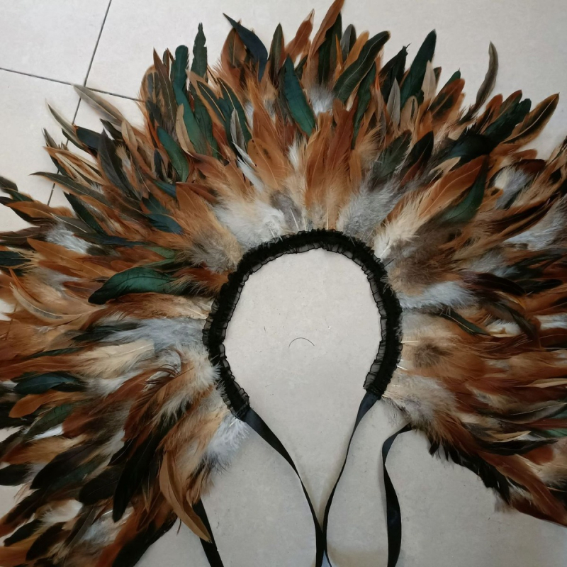 Пелерина-шал с пера, унисекс, изработена от козина, монохромен дизайн, пуловер стил, ширина 40 см