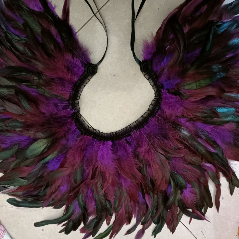 Пелерина-шал с пера, унисекс, изработена от козина, монохромен дизайн, пуловер стил, ширина 40 см