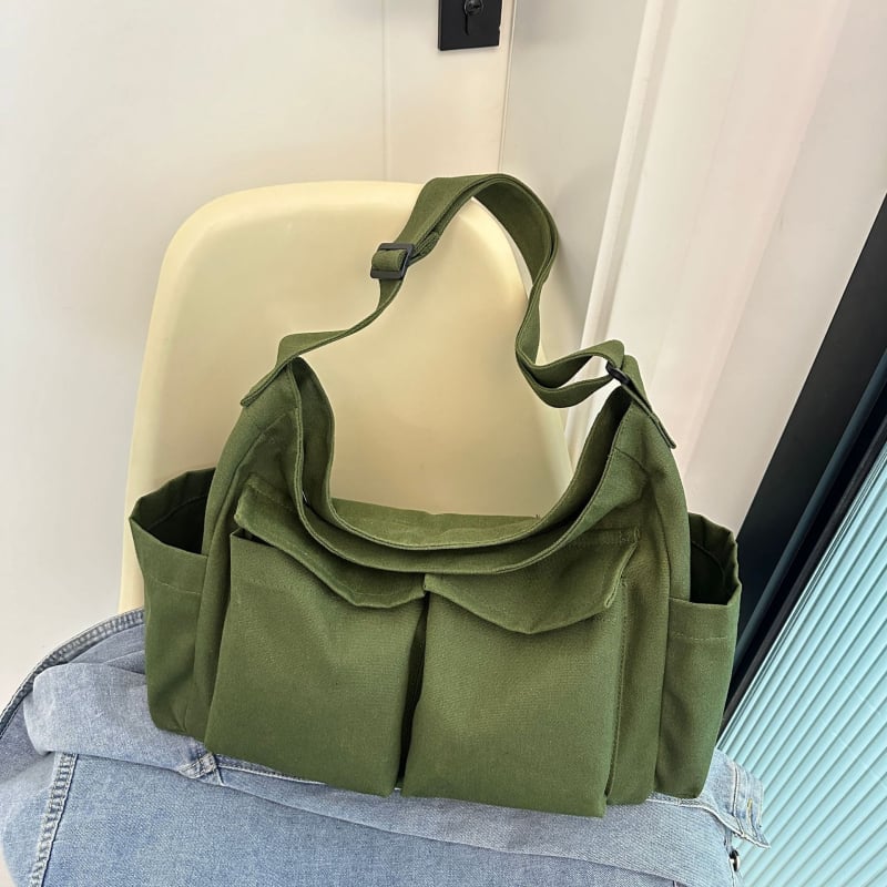 Unisex canvas Messenger torba s poklopcem, horizontalni kvadratni oblik, unutarnja džep za mobitel