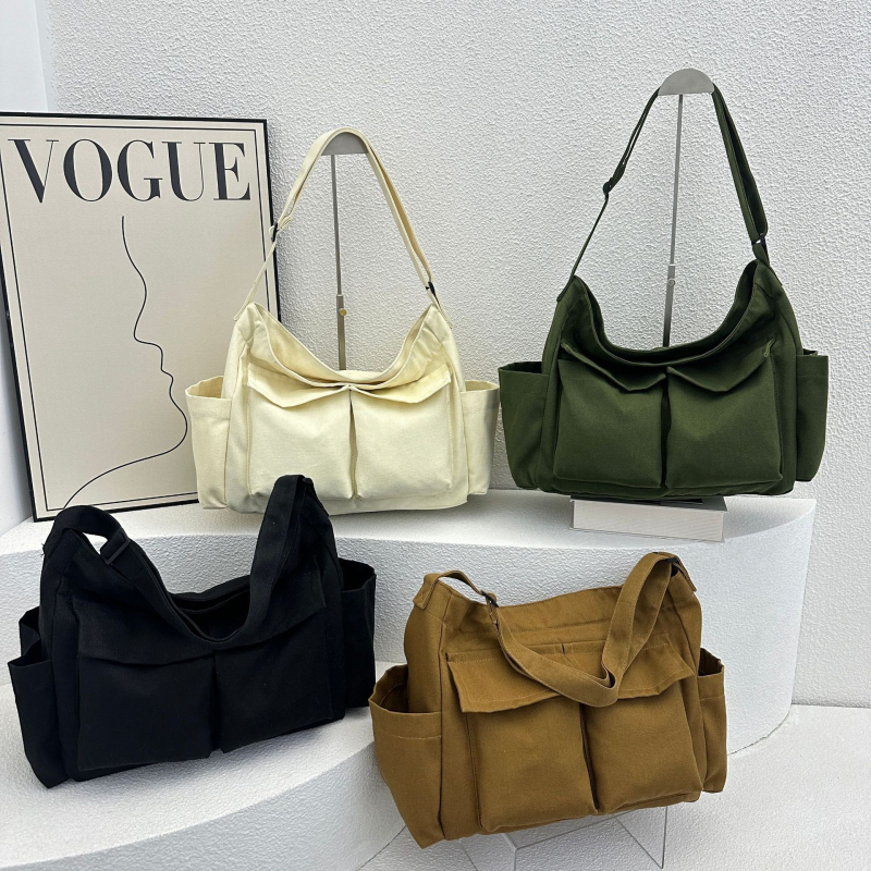 Unisex canvas Messenger torba s poklopcem, horizontalni kvadratni oblik, unutarnja džep za mobitel