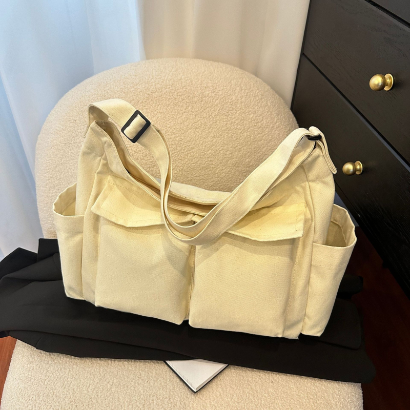 Unisex canvas Messenger torba s poklopcem, horizontalni kvadratni oblik, unutarnja džep za mobitel
