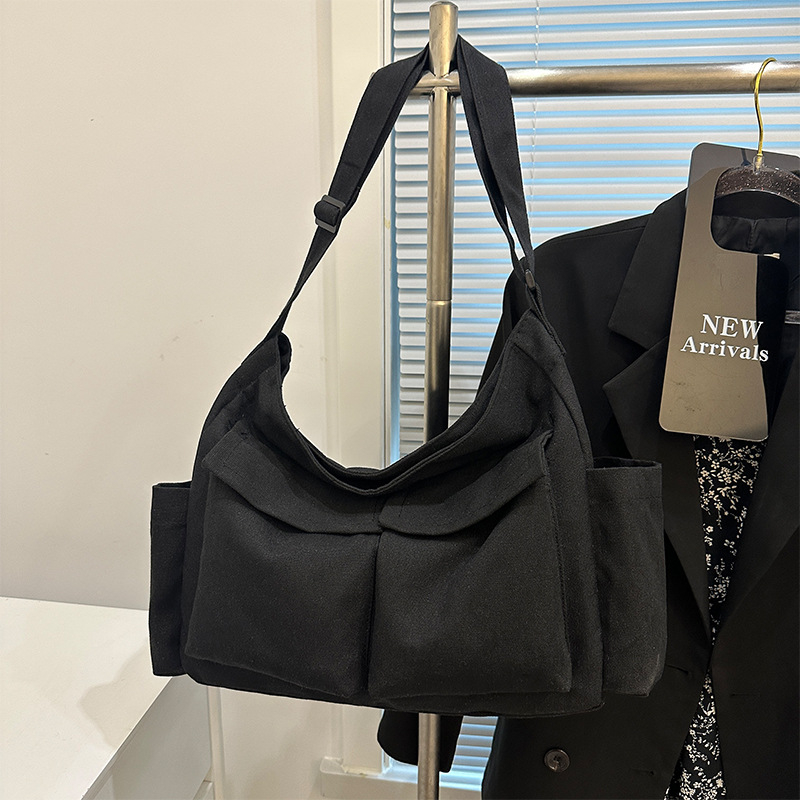 Unisex canvas Messenger torba s poklopcem, horizontalni kvadratni oblik, unutarnja džep za mobitel