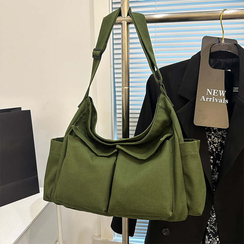 Unisex canvas Messenger torba s poklopcem, horizontalni kvadratni oblik, unutarnja džep za mobitel