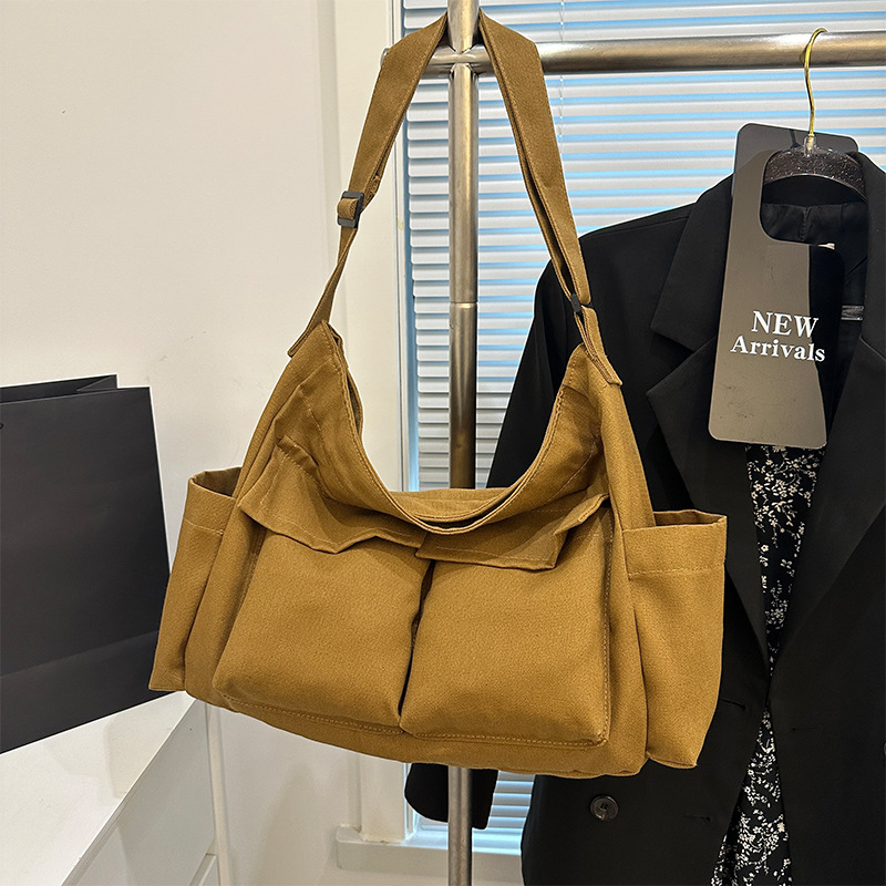 Unisex canvas Messenger torba s poklopcem, horizontalni kvadratni oblik, unutarnja džep za mobitel