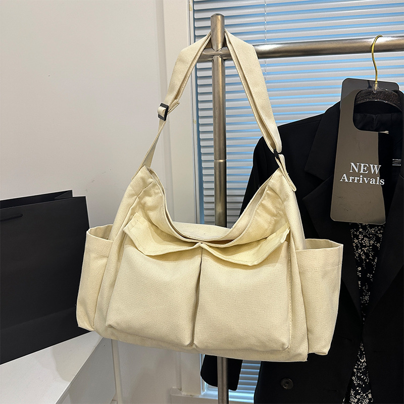 Unisex canvas Messenger torba s poklopcem, horizontalni kvadratni oblik, unutarnja džep za mobitel