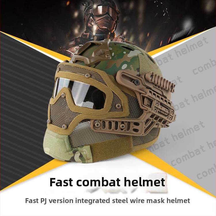 Kerékpáros sisak integrált arcvédővel – teljes arcvédő, taktikai kialakítás, ABS műanyag, felnőtt férfi, kamufláž