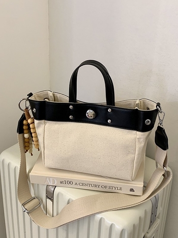 Ženska platnena crossbody tote torba — vodoravni kvadratni oblik, magnetsko zatvaranje, poliesterova podstava, unutarnji džep za telefon
