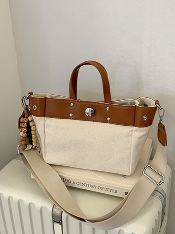 Ženska platnena crossbody tote torba — vodoravni kvadratni oblik, magnetsko zatvaranje, poliesterova podstava, unutarnji džep za telefon