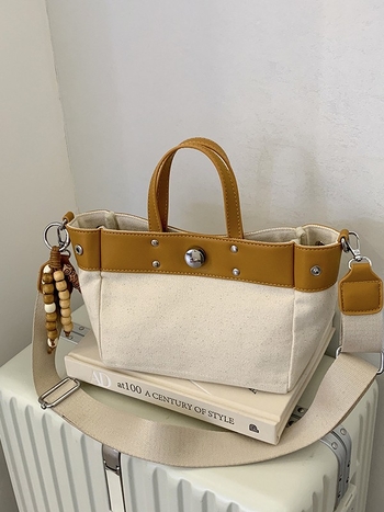 Ženska platnena crossbody tote torba — vodoravni kvadratni oblik, magnetsko zatvaranje, poliesterova podstava, unutarnji džep za telefon