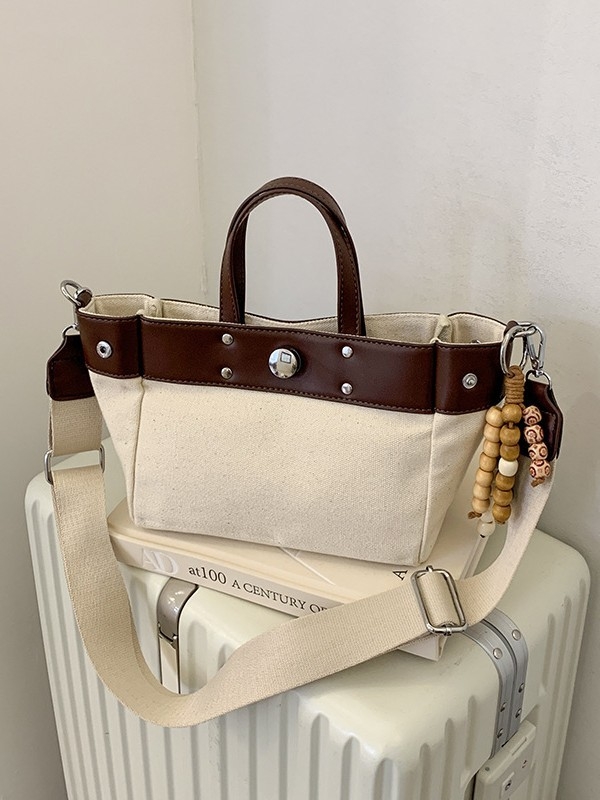Ženska platnena crossbody tote torba — vodoravni kvadratni oblik, magnetsko zatvaranje, poliesterova podstava, unutarnji džep za telefon