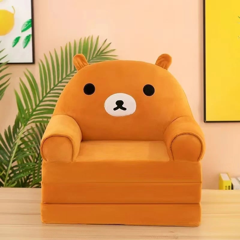 Παιδικό αναδιπλούμενο καναπεδάκι-κρεβάτι με σχέδιο τριών επιπέδων καρτούν ζώων, μαλακό ύφασμα, γέμισμα από σφουγγάρι και PP βαμβάκι, αποσπώμενο πλενόμενο κάλυμμα, κατάλληλο για παιδιά 4–6 ετών