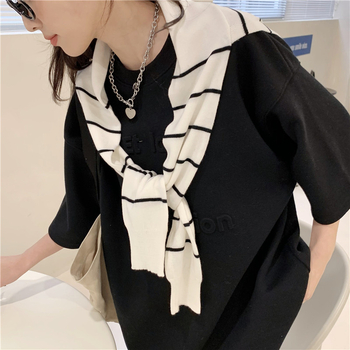Šal od akrila/umjetne vune, prugasti uzorak, ravno pleteni s jacquard obradom, japansko-korejski sladak stil, dekorativni šal