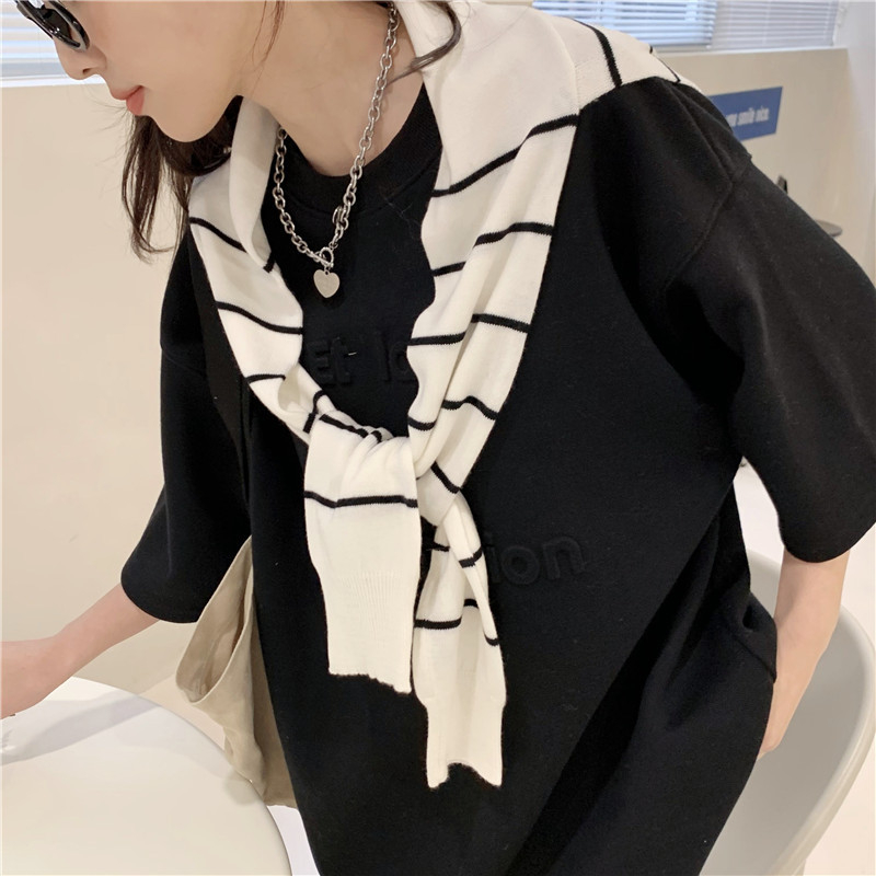 Šal od akrila/umjetne vune, prugasti uzorak, ravno pleteni s jacquard obradom, japansko-korejski sladak stil, dekorativni šal