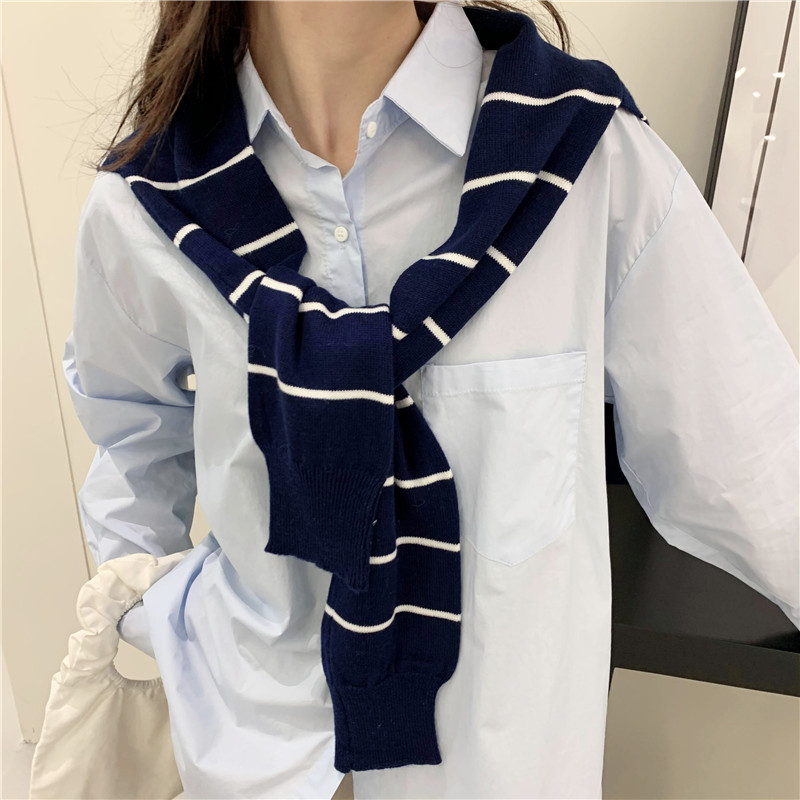 Šal od akrila/umjetne vune, prugasti uzorak, ravno pleteni s jacquard obradom, japansko-korejski sladak stil, dekorativni šal