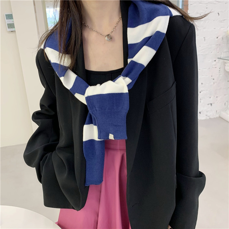 Šal od akrila/umjetne vune, prugasti uzorak, ravno pleteni s jacquard obradom, japansko-korejski sladak stil, dekorativni šal