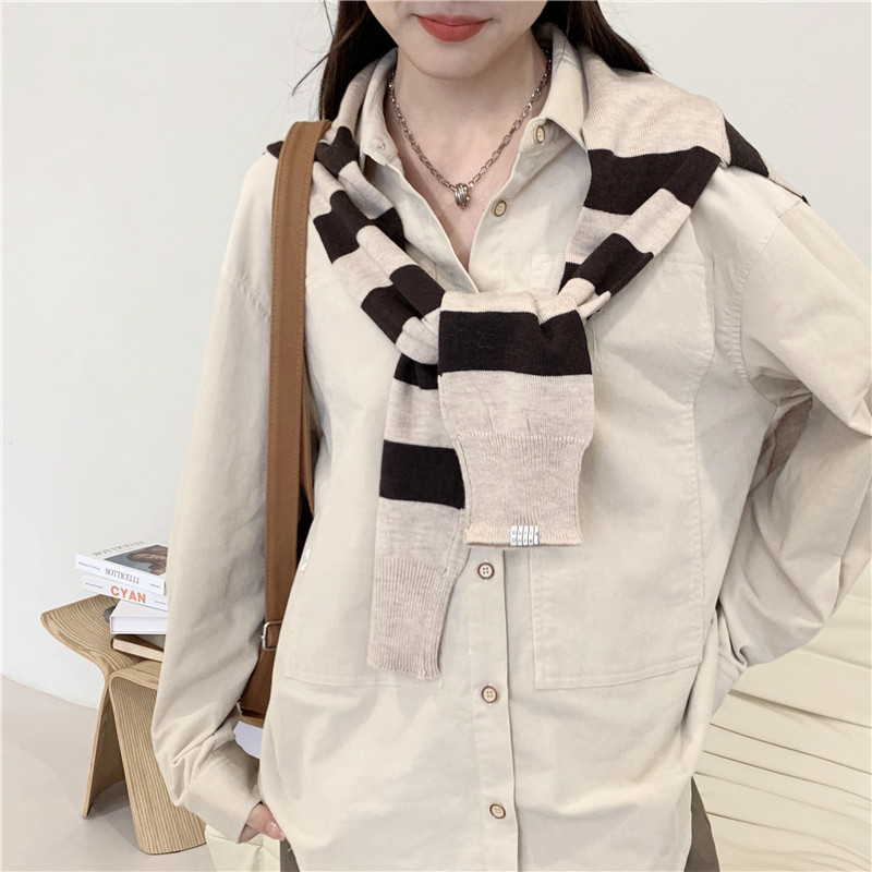 Šal od akrila/umjetne vune, prugasti uzorak, ravno pleteni s jacquard obradom, japansko-korejski sladak stil, dekorativni šal