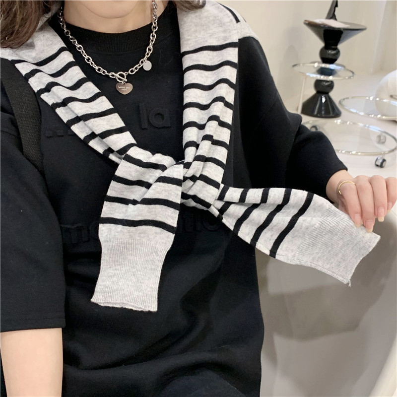 Šal od akrila/umjetne vune, prugasti uzorak, ravno pleteni s jacquard obradom, japansko-korejski sladak stil, dekorativni šal