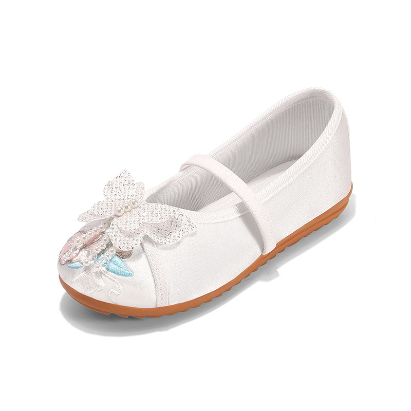 Pantofi Hanfu pentru fete, în stil etnic — partea superioară din in, branț EVA, talpă din tendon de vițel, închidere cu cataramă