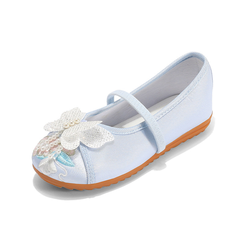 Pantofi Hanfu pentru fete, în stil etnic — partea superioară din in, branț EVA, talpă din tendon de vițel, închidere cu cataramă